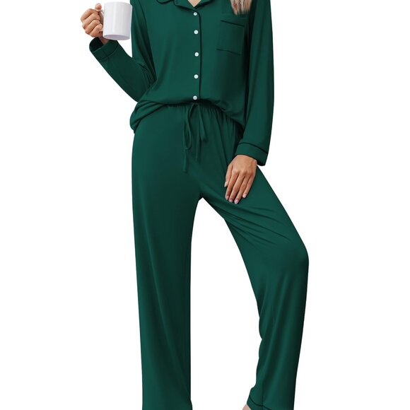 Women's Long Sleeve Button Down Pajama Set Soft Lounge Sleepwear